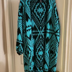 Wrangler Aztec Retro Black and Turquoise Sweater Duster  S/M
